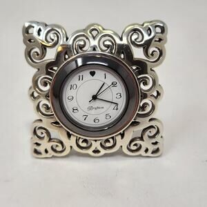 Brighton Geneva Silver Plated Mini Clock Filigree Cutouts Ornate New Battery